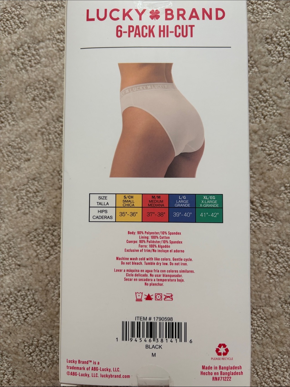 Lucky Brand Hi-Cut Panties 6-Pack in Blue, Pink, Cream Mix - Picture 2 of 2